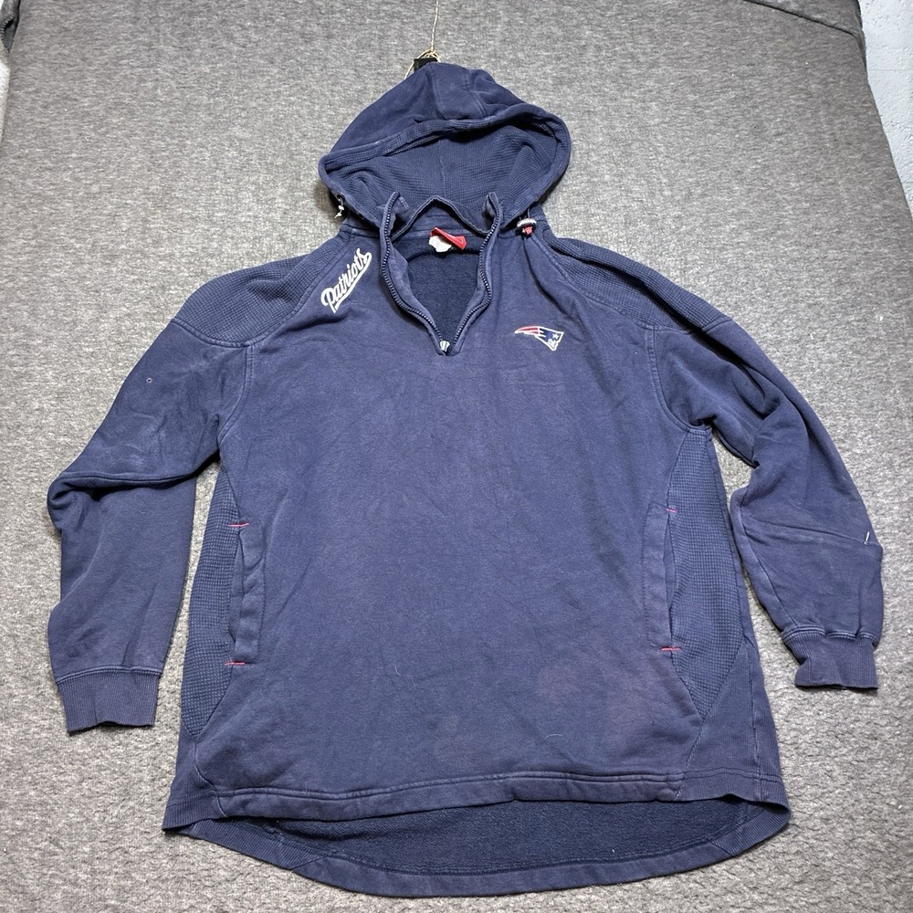 Vintage New England Patriots Hoodie Mens 2XL Blue Reebok Football NFL Thrashed